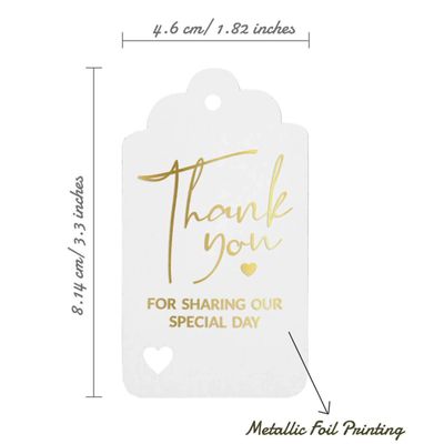 Tags de Papel com Foil Obrigado por Compartilhar Nosso Dia para Chá de Panela/Chá de Bebê/Aposentadoria/Casamento/Aniversário - Inkdotpot 100 Etiquetas Metalizadas / Branco - Dourado