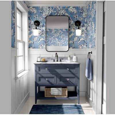 Revestimento Autoadesivo Removível Floral de Jardim Manual, Mural Estilo Asiático Azul para Banheiro, Lavanderia e Armário - S4Sassy 63,5 cm (L) × 609,6 cm (C) / Azul - Vinil Liso
