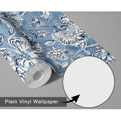Revestimento Autoadesivo Removível Floral de Jardim Manual, Mural Estilo Asiático Azul para Banheiro, Lavanderia e Armário - S4Sassy 63,5 cm (L) × 152,4 cm (C) / Azul - Vinil Liso