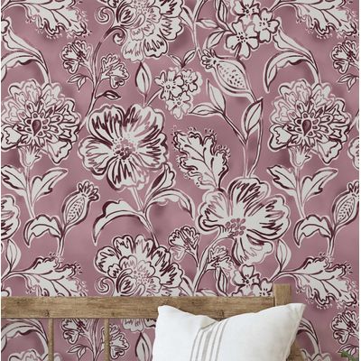 Papel de Parede Vinil Autoadesivo Floral Desenhado à Mão Removível Mural Estilo Asiático para Banheiro Lavanderia Armário Rosa - S4Sassy 63,5 cm (L) × 304,8 cm (C) / Rosa - Vinil Liso