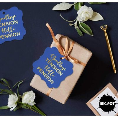Etiquetas de Papel para Aposentadoria Adeus Tensão, Olá Pensão Artesanato DIY Formato Bracket com Folha Metalizada para Pendurar - Inkdotpot 100 Etiquetas Metalizadas / Azul - Dourado