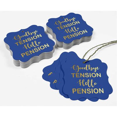 Etiquetas de Papel para Aposentadoria Adeus Tensão, Olá Pensão Artesanato DIY Formato Bracket com Folha Metalizada para Pendurar - Inkdotpot 100 Etiquetas Metalizadas / Azul - Dourado