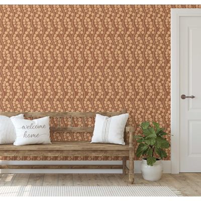 Papel de Parede Autoadesivo Paisley Étnico Folha Marrom, Decoração DIY Fácil para Quarto Estilo Fazenda, Sala e Armários - S4Sassy 63,5 cm (L) × 304,8 cm (C) / Marrom - Vinil Liso