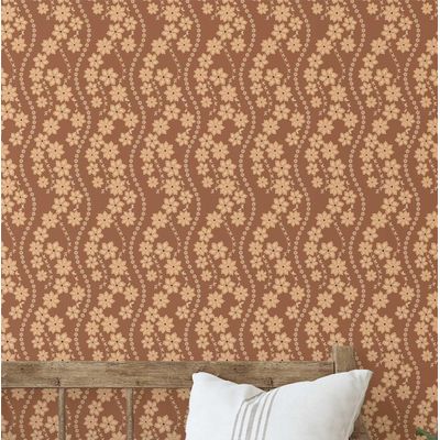 Papel de Parede Autoadesivo Paisley Étnico Folha Marrom, Decoração DIY Fácil para Quarto Estilo Fazenda, Sala e Armários - S4Sassy 63,5 cm (L) × 304,8 cm (C) / Marrom - Vinil Liso