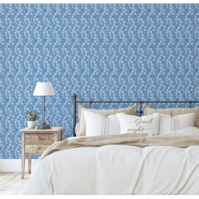 Papel de Parede Étnico Folha Paisley Azul Autoadesivo, Decoração DIY Fácil para Quarto Estilo Fazenda, Sala, Armários - S4Sassy 63,5 cm (L) × 304,8 cm (C) / Azul - Vinil Liso
