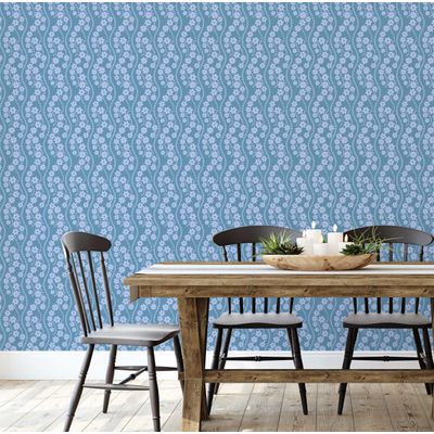 Papel de Parede Étnico Folha Paisley Azul Autoadesivo, Decoração DIY Fácil para Quarto Estilo Fazenda, Sala, Armários - S4Sassy 63,5 cm (L) × 914,4 cm (C) / Azul - Vinil Liso
