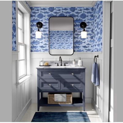 Papel de Parede Vinílico Adesivo Removível Mosaico de Peixes do Oceano Azul para Banheiro, Lavanderia e Armário - S4Sassy 63,5 cm (L) × 304,8 cm (C) / Azul - Vinil Liso