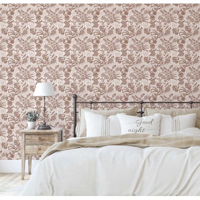 Papel de Parede Floral Étnico Marrom Autoadesivo, Decoração Fácil Faça-Você-Mesmo Para Quarto Estilo Fazenda, Sala, Armários - S4Sassy 63,5 cm (L) × 304,8 cm (C) / Marrom - Vinil Liso
