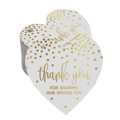 Obrigado por Dividir Nosso Dia Especial - Tag de Lembrança para Garrafa: Chá de Panela/Bebê/Aposentadoria/Casamento/Aniversário - Inkdotpot 50 Etiquetas Metalizadas / Branco - Dourado