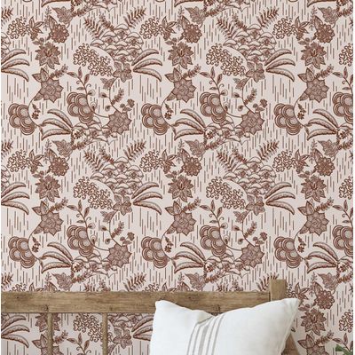Papel de Parede Floral Étnico Marrom Autoadesivo, Decoração Fácil Faça-Você-Mesmo Para Quarto Estilo Fazenda, Sala, Armários - S4Sassy 63,5 cm (L) × 304,8 cm (C) / Marrom - Vinil Liso