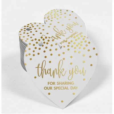 Obrigado por Dividir Nosso Dia Especial - Tag de Lembrança para Garrafa: Chá de Panela/Bebê/Aposentadoria/Casamento/Aniversário - Inkdotpot 50 Etiquetas Metalizadas / Branco - Dourado
