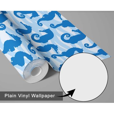 Revestimento Autoadesivo para Parede - Cavalo-Marinho Monocromático em Ondas, Azul Removível p/ Banheiro, Lavanderia e Armário - S4Sassy 63,5 cm (L) × 304,8 cm (C) / Azul - Vinil Liso