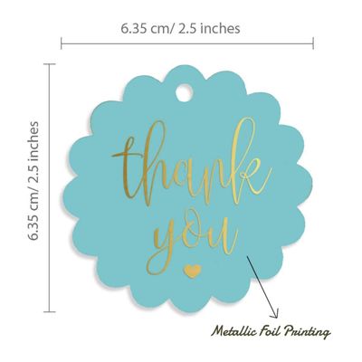 Etiquetas de Pendurar para Garrafa 'Thank You' Metalizadas para Lembrancinhas de Chá de Panela - Inkdotpot 100 Etiquetas Metalizadas / Azul - Dourado