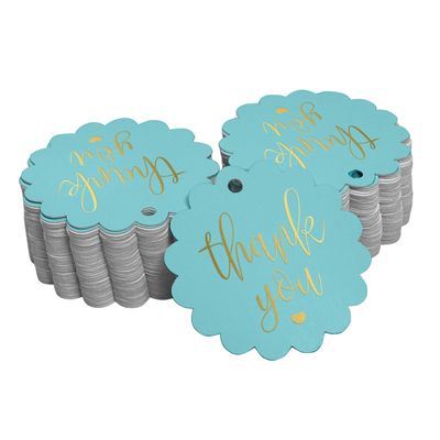 Etiquetas de Pendurar para Garrafa 'Thank You' Metalizadas para Lembrancinhas de Chá de Panela - Inkdotpot 100 Etiquetas Metalizadas / Azul - Dourado