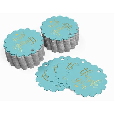 Etiquetas de Pendurar para Garrafa 'Thank You' Metalizadas para Lembrancinhas de Chá de Panela - Inkdotpot 100 Etiquetas Metalizadas / Azul - Dourado
