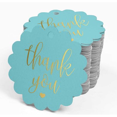 Etiquetas de Pendurar para Garrafa 'Thank You' Metalizadas para Lembrancinhas de Chá de Panela - Inkdotpot 100 Etiquetas Metalizadas / Azul - Dourado