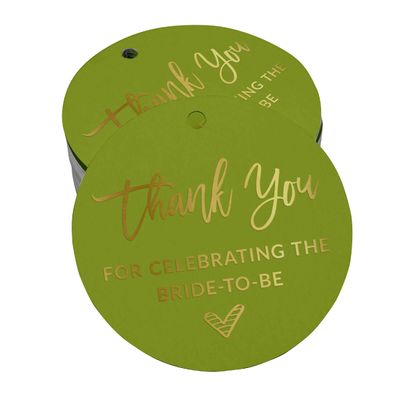 Tags de Papel Para Lembrancinhas de Chá de Panela com Foil 'Obrigada por Celebrar a Futura Noiva' - Inkdotpot 100 Etiquetas Metalizadas / Verde - Dourado