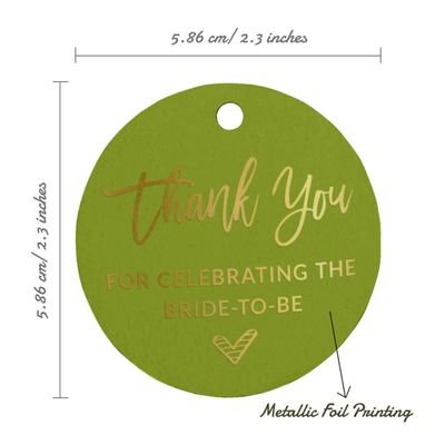 Tags de Papel Para Lembrancinhas de Chá de Panela com Foil 'Obrigada por Celebrar a Futura Noiva' - Inkdotpot 100 Etiquetas Metalizadas / Verde - Dourado