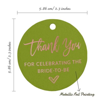 Tags de Papel Para Lembrancinhas de Chá de Panela com Foil 'Obrigada por Celebrar a Futura Noiva' - Inkdotpot 100 Etiquetas Metalizadas / Verde - Ouro Rosé