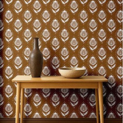 Papel de Parede Étnico Folha Paisley Estilo Asiático, Vinil Autoadesivo, Fácil Faça-Você-Mesmo para Quarto e Sala - Marrom - S4Sassy 63,5 cm (L) × 304,8 cm (C) / Marrom - Vinil Liso