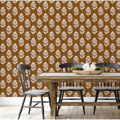 Papel de Parede Étnico Folha Paisley Estilo Asiático, Vinil Autoadesivo, Fácil Faça-Você-Mesmo para Quarto e Sala - Marrom - S4Sassy 63,5 cm (L) × 304,8 cm (C) / Marrom - Vinil Liso