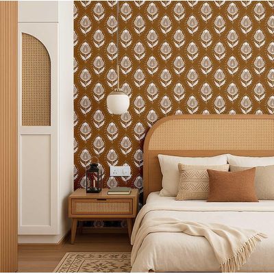 Papel de Parede Étnico Folha Paisley Estilo Asiático, Vinil Autoadesivo, Fácil Faça-Você-Mesmo para Quarto e Sala - Marrom - S4Sassy 63,5 cm (L) × 304,8 cm (C) / Marrom - Vinil Liso