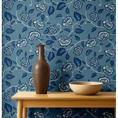 Vinil Autoadesivo Azul com Vinhas de Rosas, à Prova d'Água, Removível, Estilo Asiático para Quarto/Sala/Armários/Aluguel - S4Sassy 63,5 cm (L) × 304,8 cm (C) / Azul - Vinil Liso