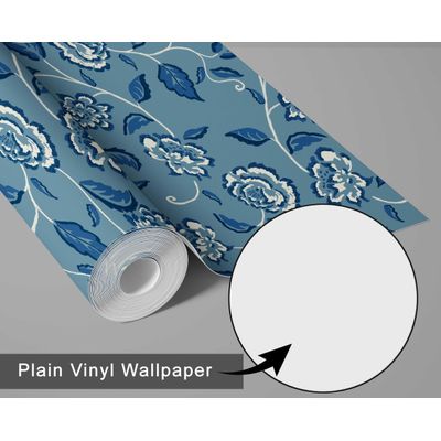 Vinil Autoadesivo Azul com Vinhas de Rosas, à Prova d'Água, Removível, Estilo Asiático para Quarto/Sala/Armários/Aluguel - S4Sassy 63,5 cm (L) × 609,6 cm (C) / Azul - Vinil Liso