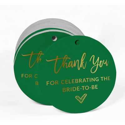 Etiquetas de Papel para Lembrancinha de Chá de Panela 'Obrigada por Celebrar a Noiva' com Acabamento Foil Artesanal - Inkdotpot 50 Etiquetas Metalizadas / Verde - Dourado
