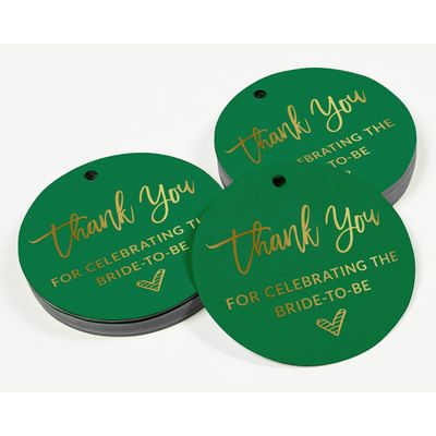 Etiquetas de Papel para Lembrancinha de Chá de Panela 'Obrigada por Celebrar a Noiva' com Acabamento Foil Artesanal - Inkdotpot 50 Etiquetas Metalizadas / Verde - Dourado