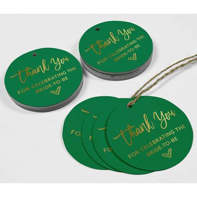 Etiquetas de Papel para Lembrancinha de Chá de Panela 'Obrigada por Celebrar a Noiva' com Acabamento Foil Artesanal - Inkdotpot 50 Etiquetas Metalizadas / Verde - Dourado