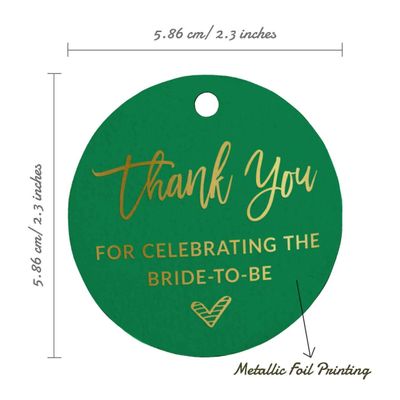 Etiquetas de Papel para Lembrancinha de Chá de Panela 'Obrigada por Celebrar a Noiva' com Acabamento Foil Artesanal - Inkdotpot 50 Etiquetas Metalizadas / Verde - Dourado