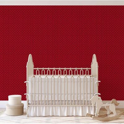 Papel de Parede Vinílico Autoadesivo Removível Xadrez Floral Pequeno Estilo Asiático para Banheiro, Lavanderia e Armário Vermelho - S4Sassy 63,5 cm (L) × 609,6 cm (C) / Vermelho - Vinil Liso