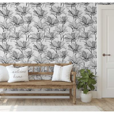 Papel Contact Vinílico Autoadesivo Impermeável Removível, Mosaico Abstrato de Lírios para Paredes/Armários/Cômoda - Cinza - S4Sassy 63,5 cm (L) × 304,8 cm (C) / Cinza - Vinil Liso