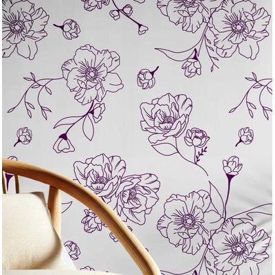 Contact Vinílico Impermeável Removível Inspirado na Natureza, Flores em Arte Linear Minimalista para Paredes, Armários, Cômoda - S4Sassy 63,5 cm (L) × 304,8 cm (C) / Roxo - Vinil Liso