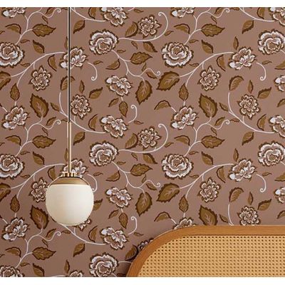 Papel de Parede Vinílico Autoadesivo, Ramos de Rosa Marrom Impermeável Removível Estilo Asiático para Quartos e Sala, Armários - S4Sassy 63,5 cm (L) × 304,8 cm (C) / Marrom - Vinil Liso