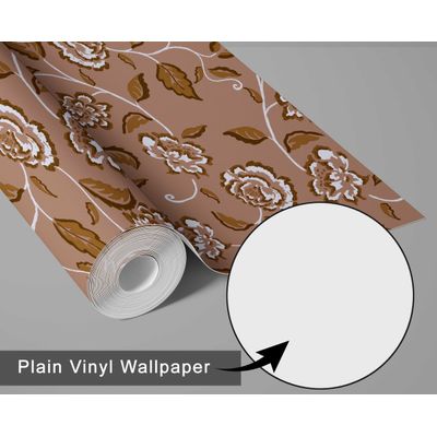 Papel de Parede Vinílico Autoadesivo, Ramos de Rosa Marrom Impermeável Removível Estilo Asiático para Quartos e Sala, Armários - S4Sassy 63,5 cm (L) × 304,8 cm (C) / Marrom - Vinil Liso