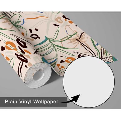 Papel de Parede Vinílico Autoadesivo Floral Tropical Impermeável - Bege, Removível, para Quartos, Espaços de Inquilinos e Armários - S4Sassy 63,5 cm (L) × 304,8 cm (C) / Bege - Vinil Liso