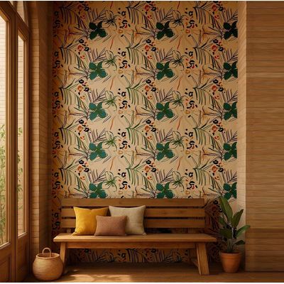 Papel de Parede Vinílico Autoadesivo Floral Tropical Impermeável - Bege, Removível, para Quartos, Espaços de Inquilinos e Armários - S4Sassy 63,5 cm (L) × 304,8 cm (C) / Bege - Vinil Liso