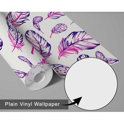 Papel de Parede Estampado de Penas Boho Roxo, Vinílico Autoadesivo, Decoração DIY Fácil para Quarto, Sala, Armários e Ambientes - S4Sassy 63,5 cm (L) × 304,8 cm (C) / Roxo - Vinil Liso