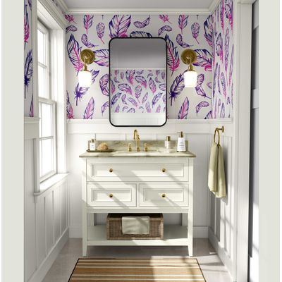 Papel de Parede Estampado de Penas Boho Roxo, Vinílico Autoadesivo, Decoração DIY Fácil para Quarto, Sala, Armários e Ambientes - S4Sassy 63,5 cm (L) × 304,8 cm (C) / Roxo - Vinil Liso