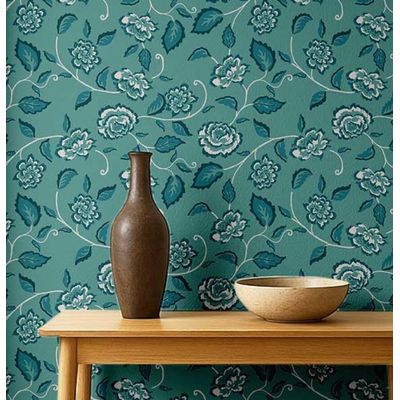 Vinil Autoadesivo Estampa Trepadeiras de Rosas, à Prova d'água, Removível, Estilo Asiático para Quartos, Sala, Armários - S4Sassy 63,5 cm (L) × 609,6 cm (C) / Verde - Vinil Liso