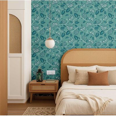 Vinil Autoadesivo Estampa Trepadeiras de Rosas, à Prova d'água, Removível, Estilo Asiático para Quartos, Sala, Armários - S4Sassy 63,5 cm (L) × 609,6 cm (C) / Verde - Vinil Liso