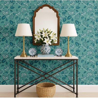 Vinil Autoadesivo Estampa Trepadeiras de Rosas, à Prova d'água, Removível, Estilo Asiático para Quartos, Sala, Armários - S4Sassy 63,5 cm (L) × 609,6 cm (C) / Verde - Vinil Liso