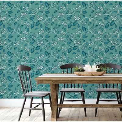 Vinil Autoadesivo Estampa Trepadeiras de Rosas, à Prova d'água, Removível, Estilo Asiático para Quartos, Sala, Armários - S4Sassy 63,5 cm (L) × 609,6 cm (C) / Verde - Vinil Liso