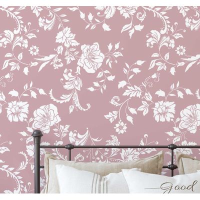 Papel Vinílico Autoadesivo Removível e Impermeável, Estampa Floral Aviário Estilo Giz, para Paredes, Armários e Cômoda, Rosa - S4Sassy 63,5 cm (L) × 304,8 cm (C) / Rosa - Vinil Liso