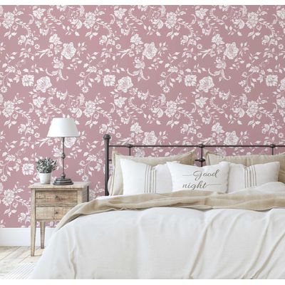 Papel Vinílico Autoadesivo Removível e Impermeável, Estampa Floral Aviário Estilo Giz, para Paredes, Armários e Cômoda, Rosa - S4Sassy 63,5 cm (L) × 304,8 cm (C) / Rosa - Vinil Liso