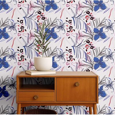 Papel de Parede Vinílico Autoadesivo Floral Tropical Branco À Prova D'Água Removível para Quartos, Imóveis Alugados e Armários - S4Sassy 63,5 cm (L) × 304,8 cm (C) / Branco - Vinil Liso