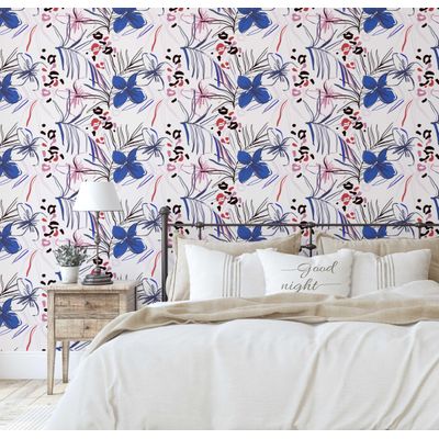 Papel de Parede Vinílico Autoadesivo Floral Tropical Branco À Prova D'Água Removível para Quartos, Imóveis Alugados e Armários - S4Sassy 63,5 cm (L) × 304,8 cm (C) / Branco - Vinil Liso