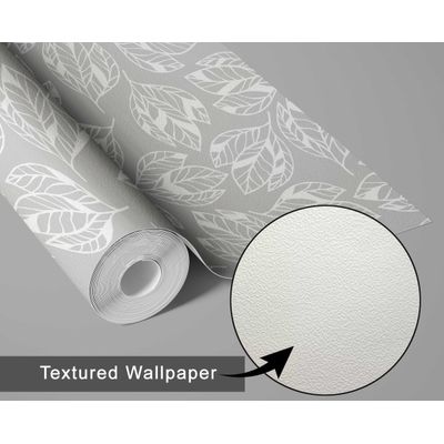 Rolo Vinílico Autoadesivo Removível Inspirado na Natureza À Prova d'Água, Estampa Folha Cinza para Paredes, Armários e Cômoda - S4sassy 63,5 cm (L) × 152,4 cm (C) / Cinza - Vinil Texturizado